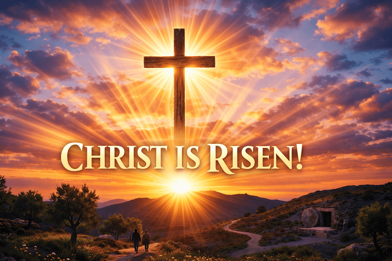 Firefly Gpt Image Brillant Sun Rays With Cross In The Sky With Text Christ Is Risen! 210464
